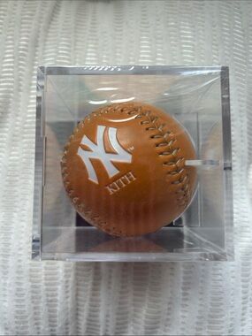 Kith Brown Leather Baseball with White Logo Emblem